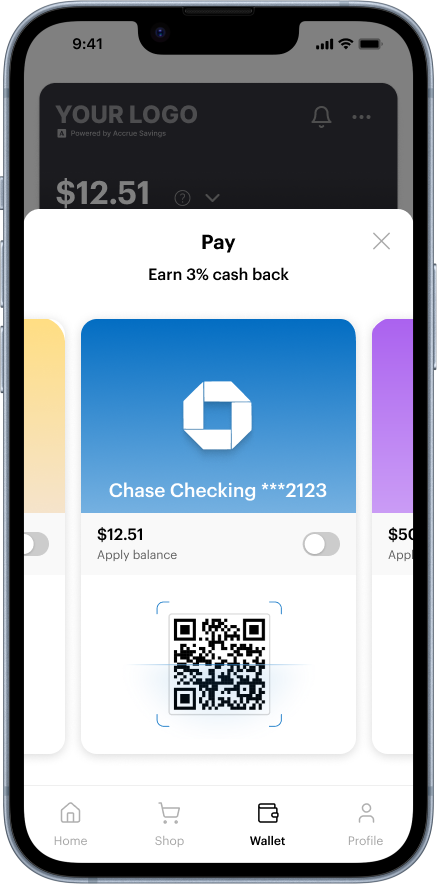 Accrue POS — QR code checkout with wallet balance and cashback